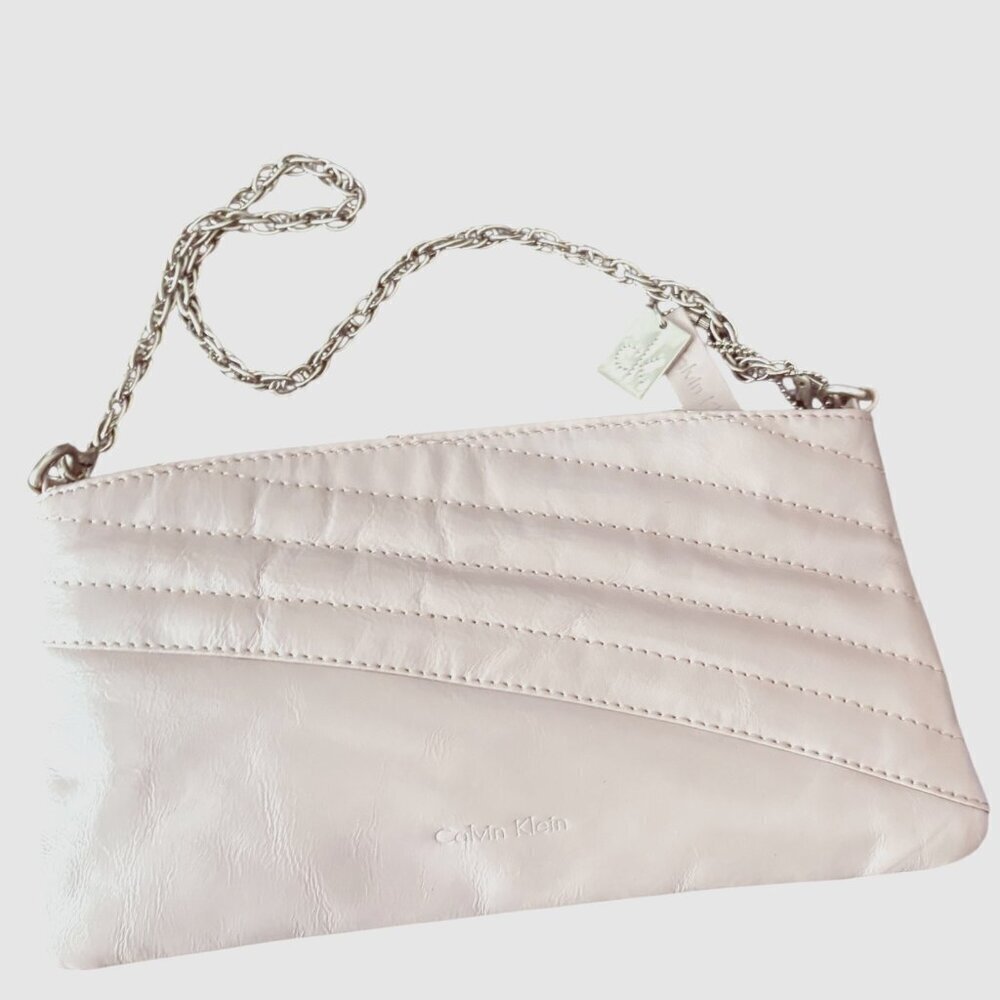 Calvin Klein Partial Quilted Leather Bag with Silver Chain Lilac